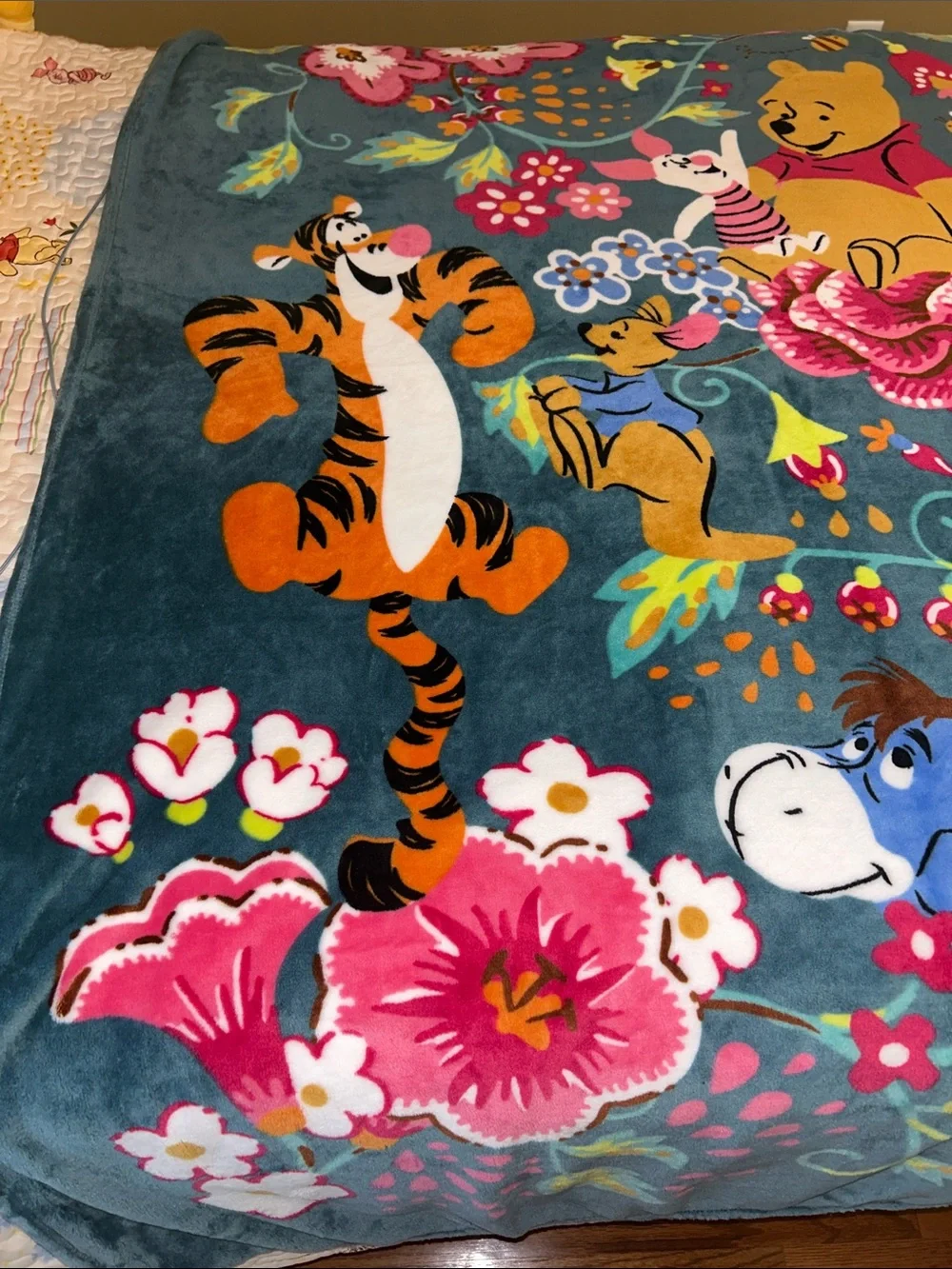 Vera Bradley Teal Floral Winnie the Pooh Throw Blanket 80”x50”